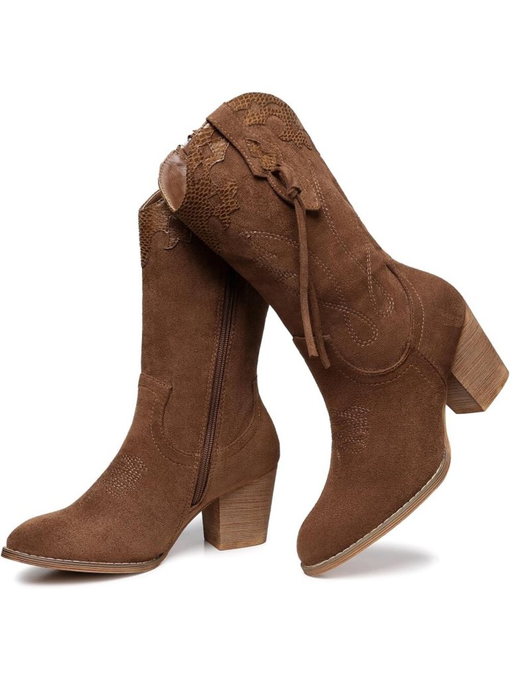 Women's Brown Cowgirl Boots Classic Western Mid Calf Suede Dancing Booties